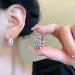 New Fashionable Ear Buckle Purple Diamond Circle Earrings